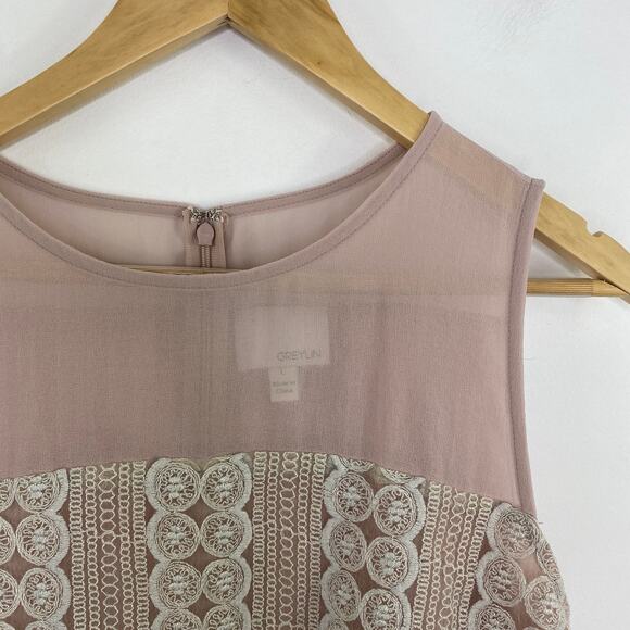 Greylin Pink Cream Lace Detail Sleeveless Tank Blouse Womens Size Large L - Picture 4 of 6